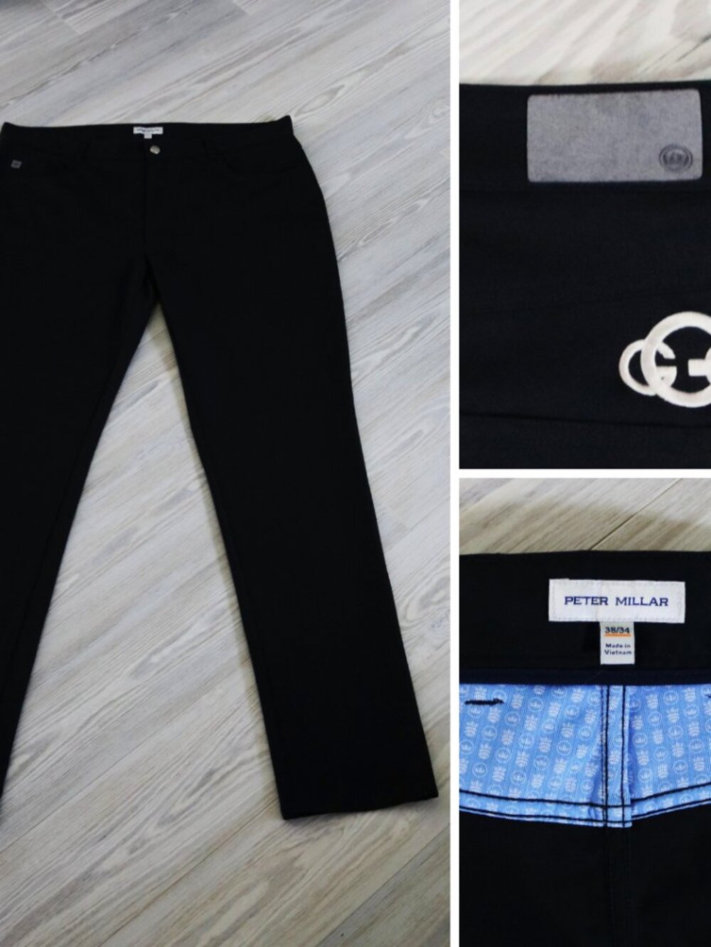 Peter Millar Crown Sport Men's 38 x 34 Black Performance Golf Pants Chino 66FB